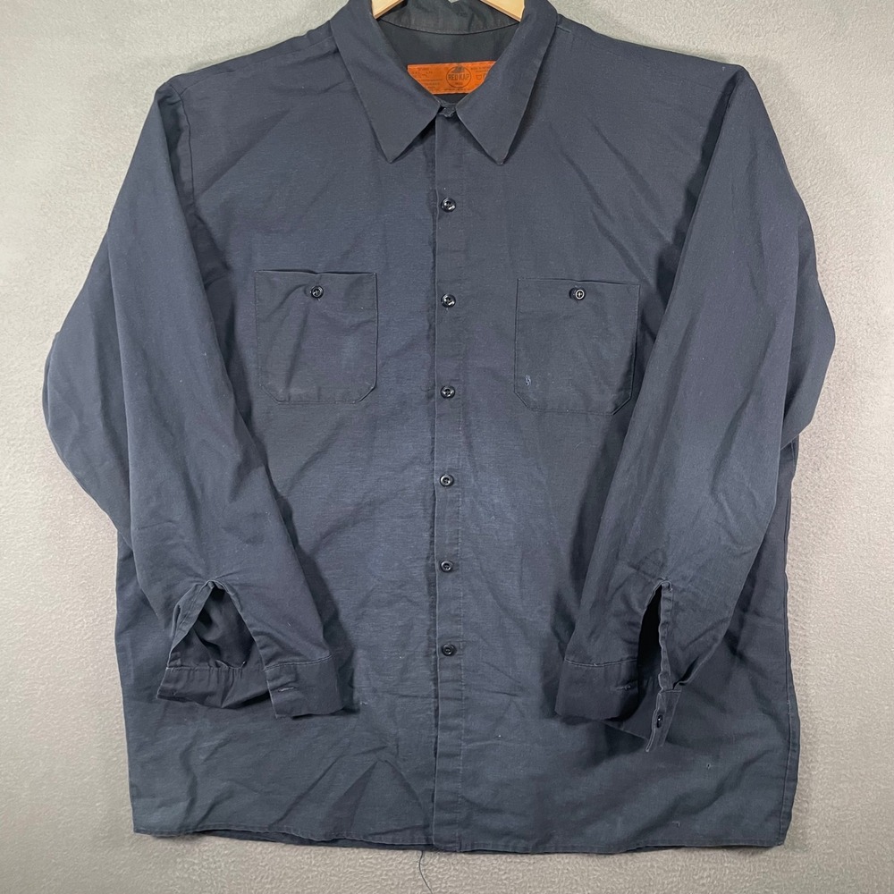 Red Kap Work Shirt Mens XXXL Navy Button Up Long Sleeve Workwear‎